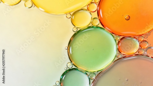 Colorful liquid bubbles and droplets