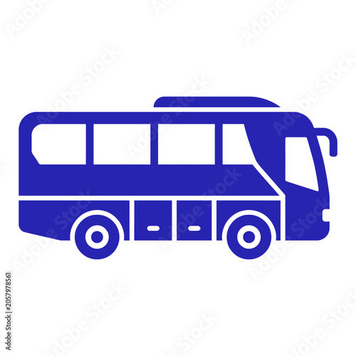 Flat illustration of blue bus icon, vector illustration of a modern coach or passenger bus for transportation and travel concepts