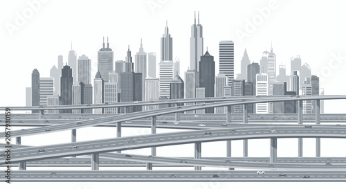 Obraz na plátně Dynamic urban landscape featuring a sprawling city skyline with modern skyscrape