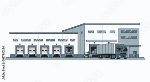 Bilde på lerret Modern logistics warehouse and distribution center with semi-truck at loading do