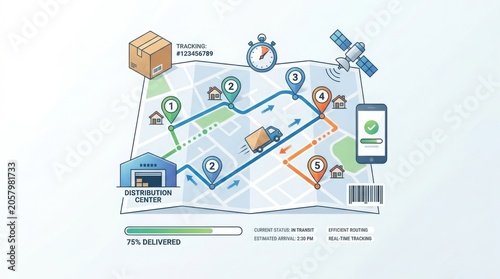 Delivery Route Planning with Digital Map Pins and Logistics Icons on Transparent Background