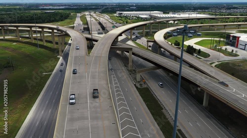 Aerial Descent Over US 290 Interchange Flyover Ramps Manor Texas Part 2 of 5