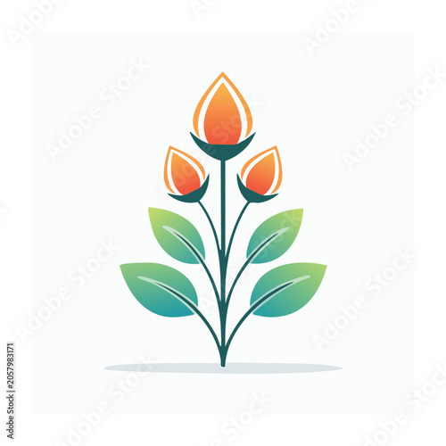 Flat design vector tulip with green stem and leaves