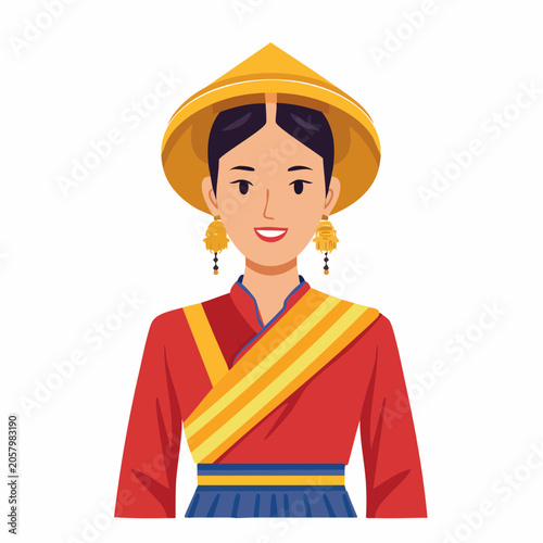 Illustration of a Woman in Traditional Asian Attire