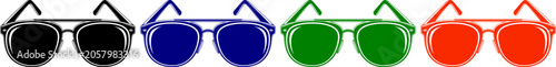 Fashionable sunglasses in vibrant colors black blue green and red set
