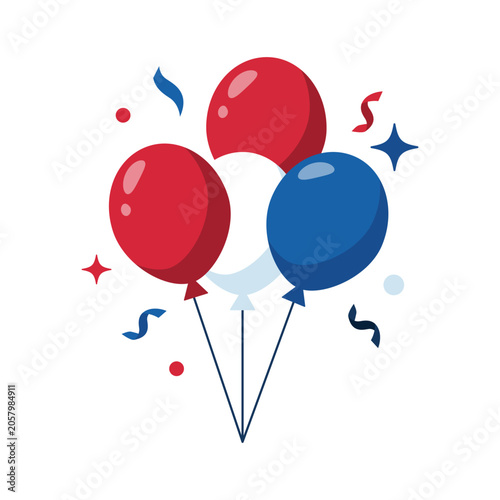 Bright Red and Blue Balloons With Confetti for a Celebration or Event
