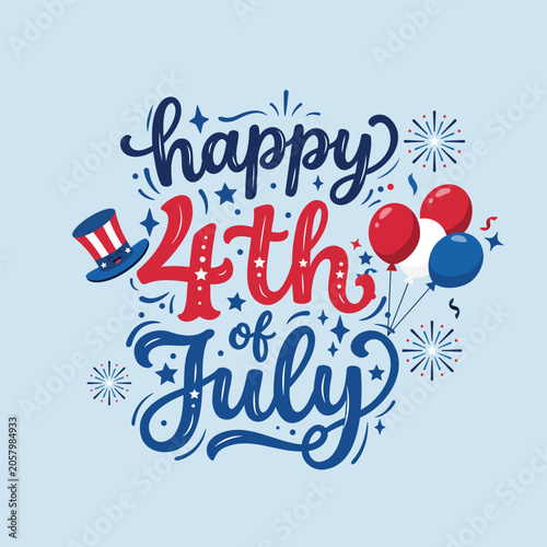 Celebration of Independence Day With Decorations and Festive Symbols in Bright Colors