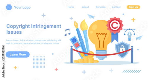 Copyright Objects Set. Intellectual Property and Brand Patent Protection. Authorship Rights and Legislation. Vector Illustration