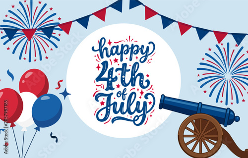 Celebrate 4th of July With Fireworks, Balloons, and a Cannon in a Festive Set...