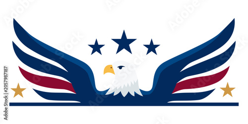 Symbol of Freedom With Eagle and Stars in Red and Blue Colors on White Backgr...