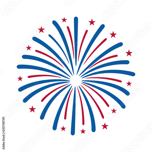 Fireworks Display in Celebration During National Holiday With Red and Blue Co...