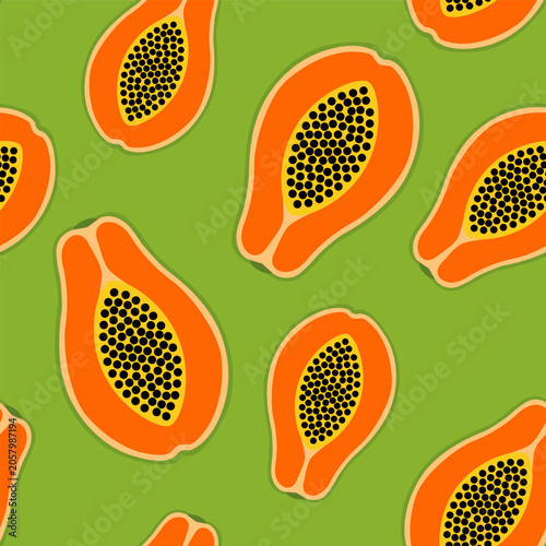 Patterns of Papaya Slices on a Green Background Create a Vibrant Design
