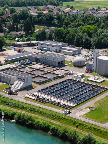 Canvas Print This wastewater treatment facility features settling tanks and filtration systems for effective water recycling and municipal services