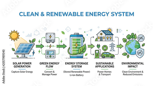 Clean Energy Ecosystem Renewable Technology Flat Vector Infographic