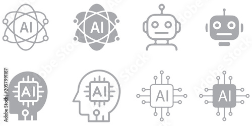 Obraz na plátne AI Agent and Machine Learning solid icon set