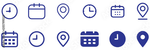 Obraz na płótnie Recurring clock icon set featuring circular arrow symbols in minimalist outline