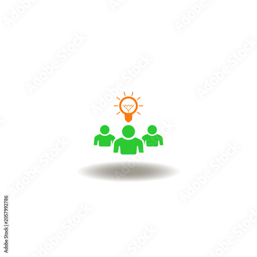 Vector illustration of group pepole with light bulb. Symbol of workshop training.