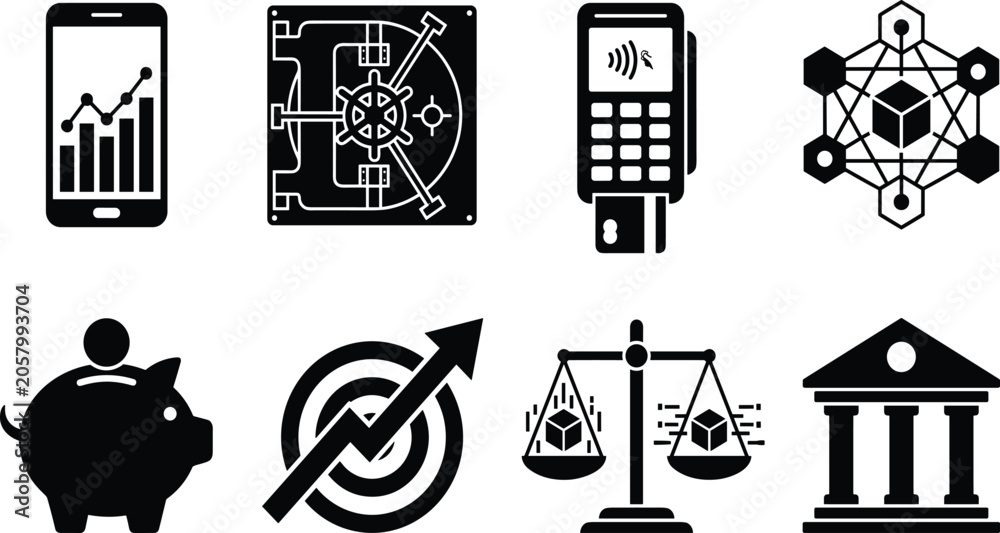 Fototapeta premium Telemedicine and digital health icon set featuring online doctor consultation smartwatch heart rate medical drone rx prescription silhouette vector.eps,