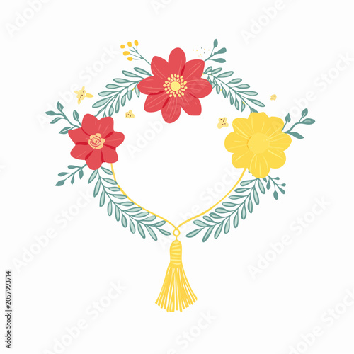 Floral Wreath with Tassel and White Background