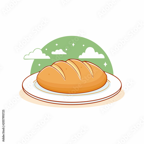 Loaf of Bread on a Plate with Clouds and Stars