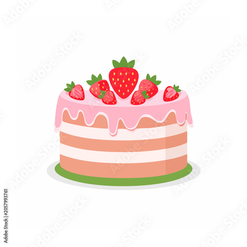 Strawberry cake with candle flat design