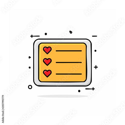 Yellow smartphone with heart icons on screen
