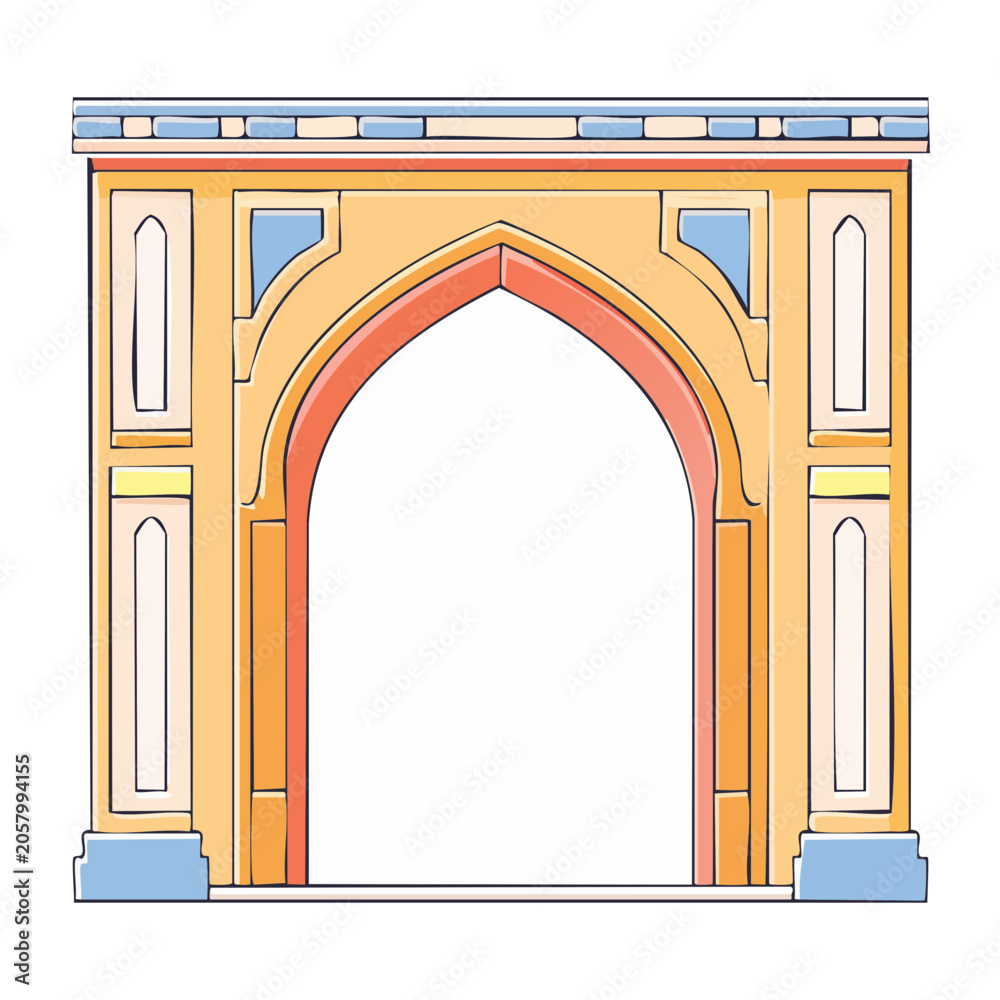 Fototapeta premium Flat color vector illustration of symmetrical archway