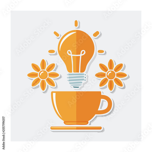 Flat design illustration of light bulb and coffee cup with flowers