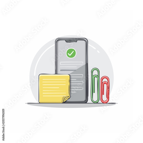 Smartphone and Office Supplies Flat Illustration