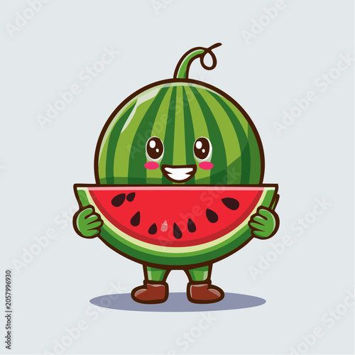 Cute Kawaii Watermelon Character Holding a Slice