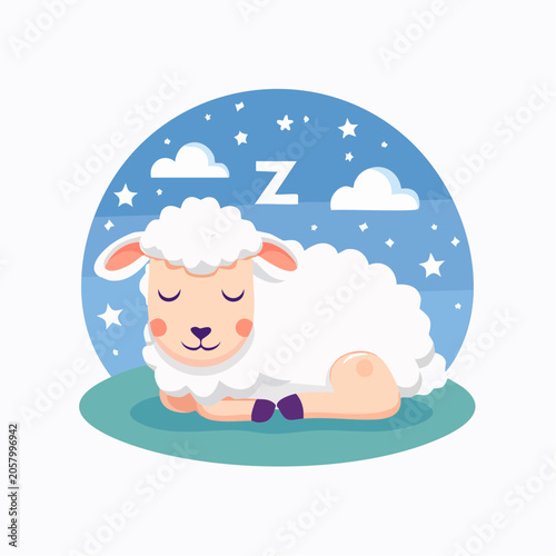 Cute sleeping sheep illustration