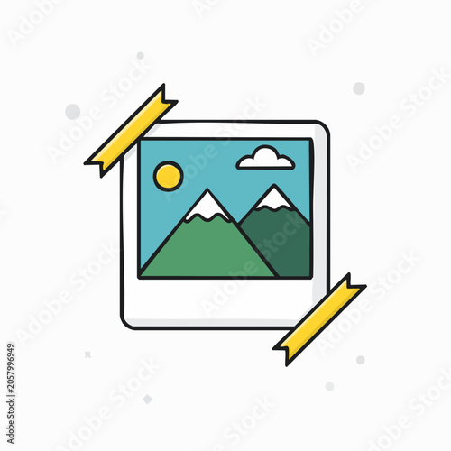 Doodle of a Landscape Photo with Mountains and Sun