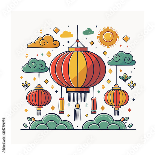 Flat design illustration of hot air balloon in sky