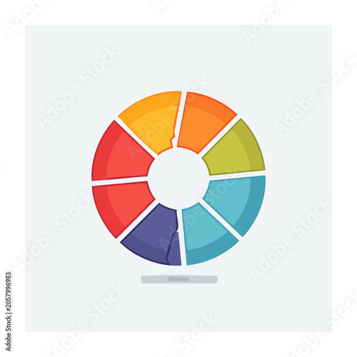 Flat design pie chart with six colored segments