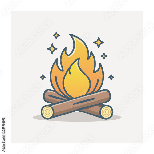 Flat design rocket with flame and stars