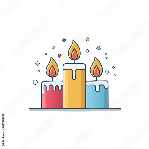 Flat design vector candles with flames