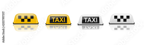 Obraz na płótnie Taxi car roof sign yellow and white with reflection