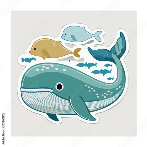Cartoon whale and sea creatures illustration