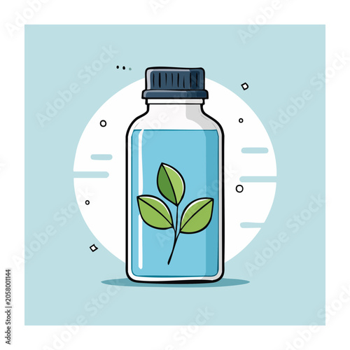 Flat design bottle with green leaves illustration