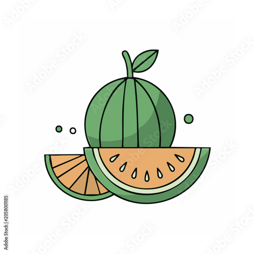Flat Design Watermelon and Slice Illustration