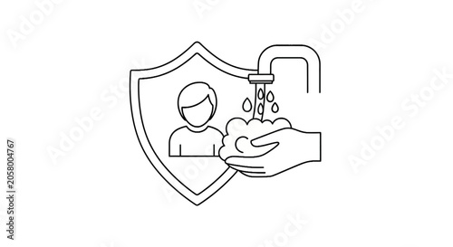 Hand washing with shield protection.