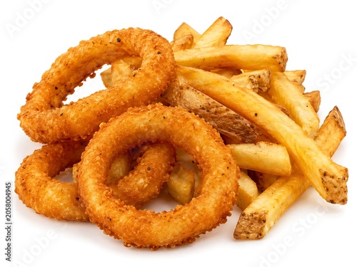 Crispy onion rings and golden french fries