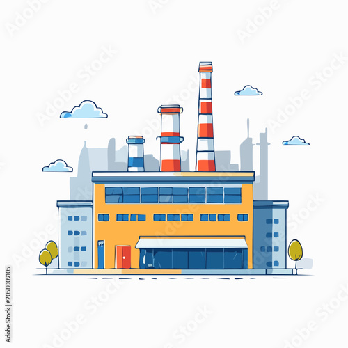 Illustration of a Factory Building with Smokestacks