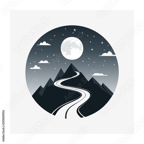 Moon and bat silhouette on transparent background