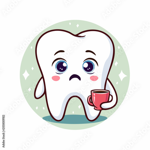 Sad Tooth Holding Coffee Cup