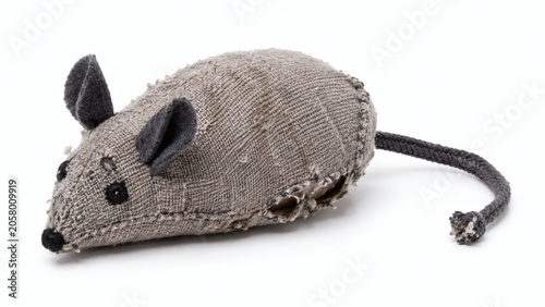 Worn Fabric Mouse Cat Toy Isolated On White