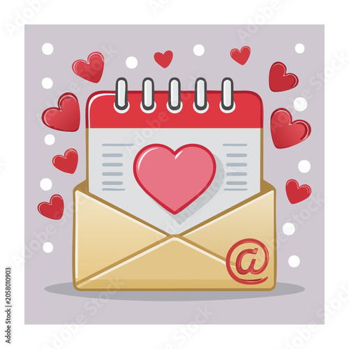 Valentine envelope with calendar and heart illustration