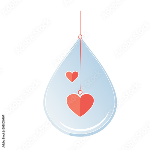 Water droplet with hearts on string illustration