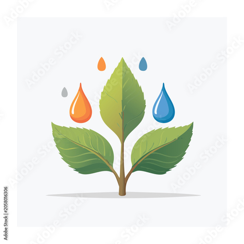 Green leaf with water droplets illustration