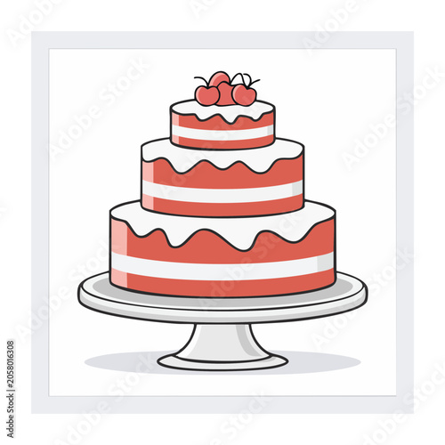 Layered Cake with Cherries on Cake Stand